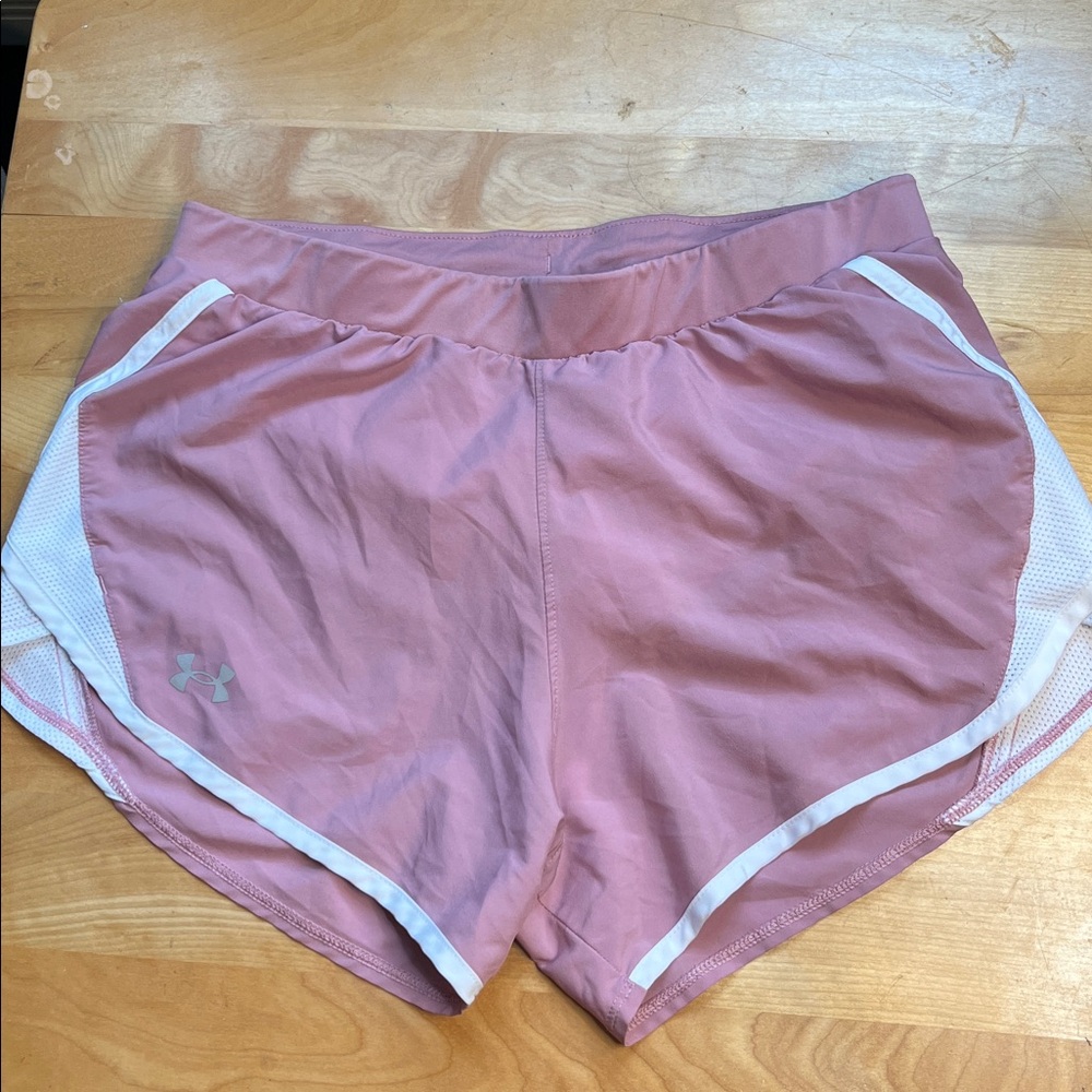 Under Armour Dusty Rose Women's Athletic Shorts with White Trim - Picture 7 of 8